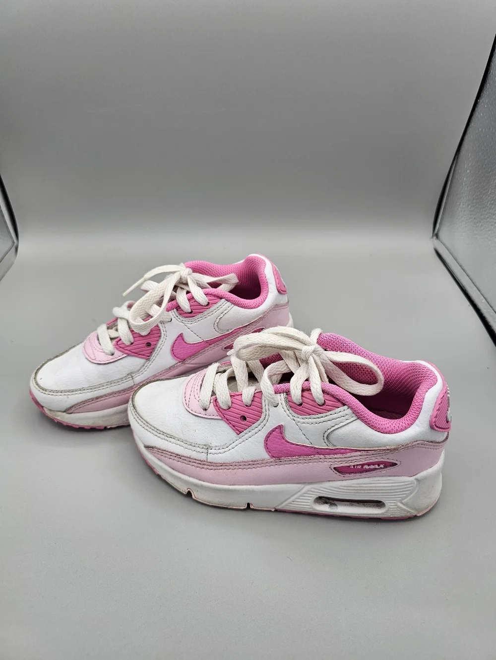 Nike Air Max 90 Girls 12c Shoes Hot Pink Baby White Leather Sneakers Kids Youth